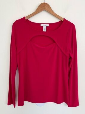 White House Black Market Cutout Stretch Jersey Blouse M Medium in Cherry Red
